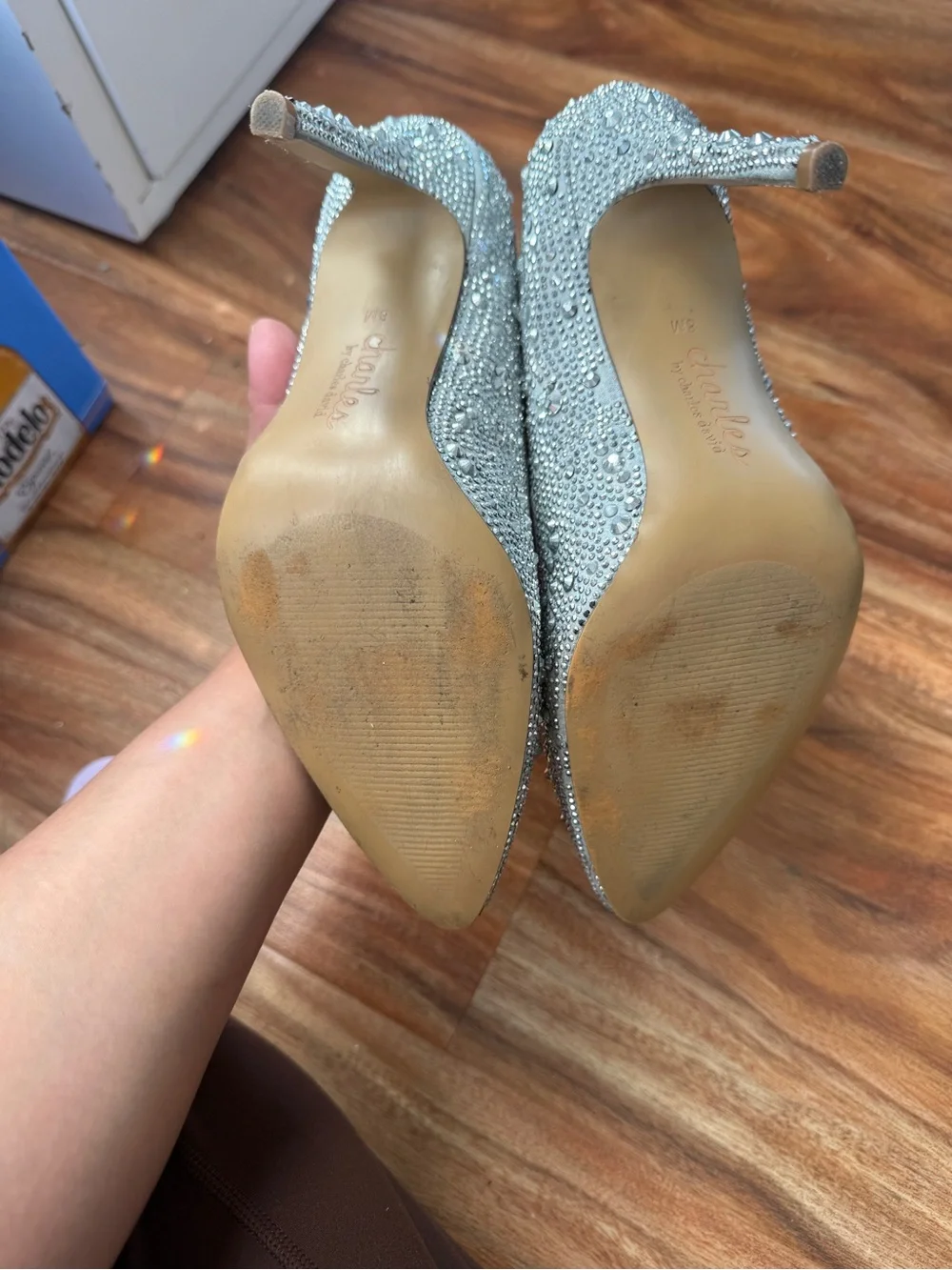 Charles by Charles David Crystal-Embellished Silver Pointed Toe Stiletto Heels